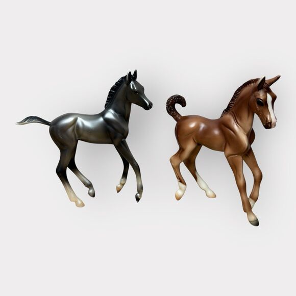 Breyer Foal Figurines Lot of 2 #62033 Liver Chestnut and Prancing Gray Foal Play - Picture 1 of 11